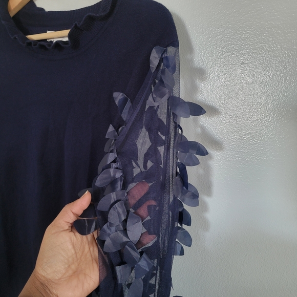 WILDFLOWERS Sweater With Sheer Petal Applique Sleeves Ruffle Trim Size L - Picture 6 of 10